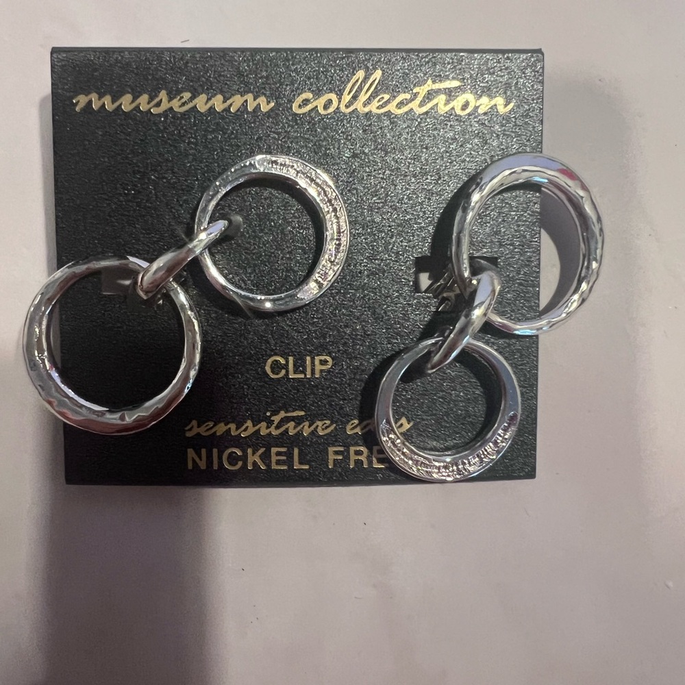 Silver Double Hoop Clip Earrings
